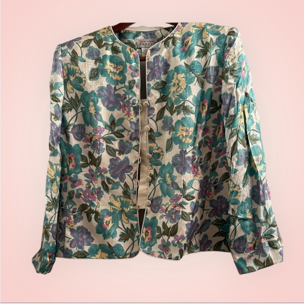 Adrianna Papell Floral Blazer in Teal and Purple